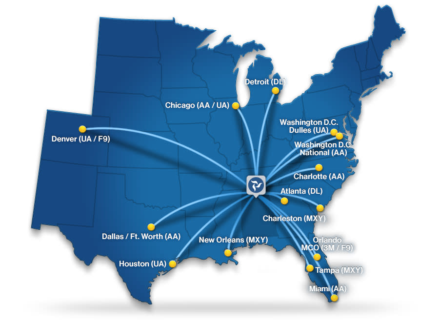 2021 - Huntsville Airport direct flight map