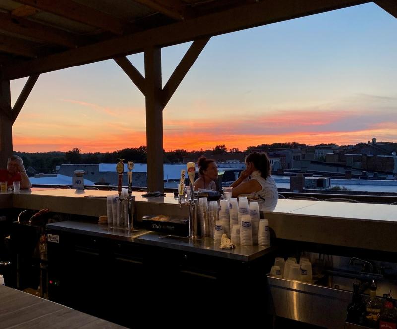 sunset on the roof at Nick's Chophouse in Canandaigua