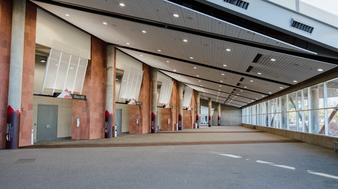 Photo inside Mountain America Expo Center viewing the Eagle meeting rooms.