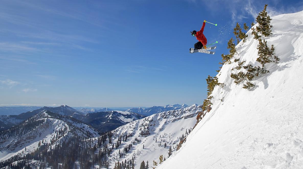 Skier Catching Air at Mineral Basin at Snowbird