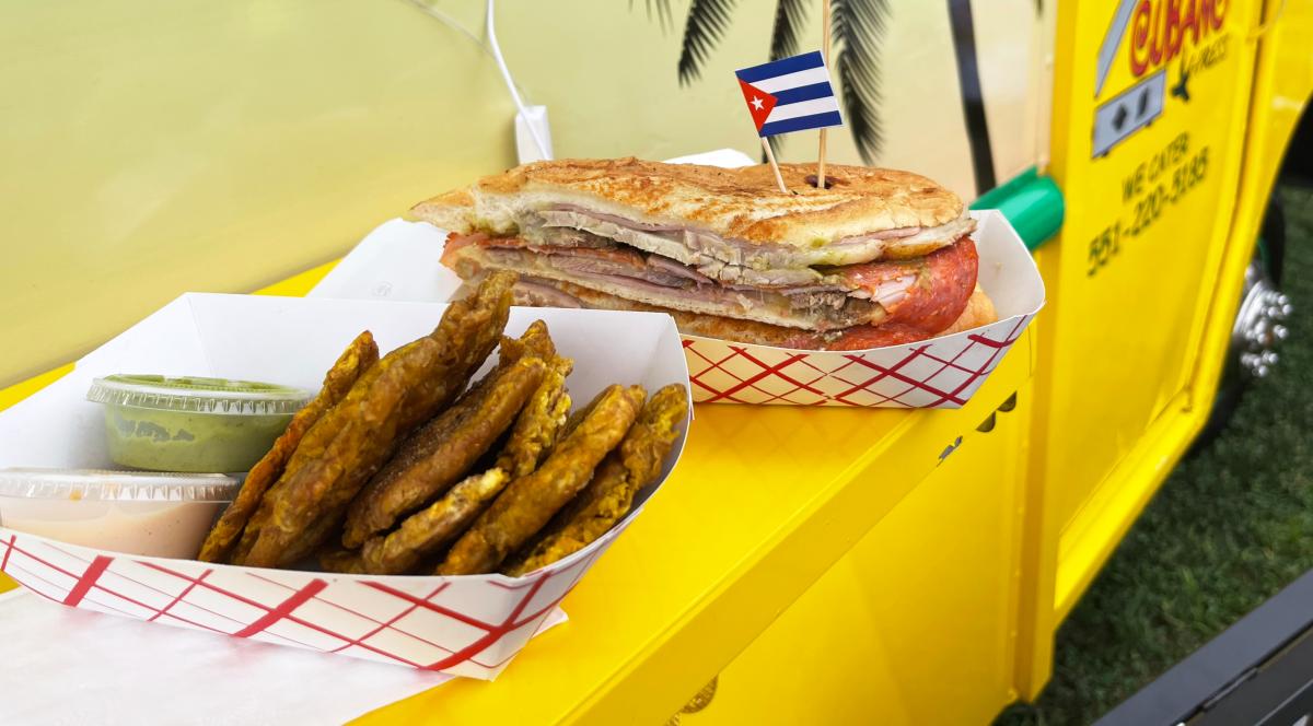 A Cubano caliente sandwich and fried plantains from Cubano X-Press at Plaza Tropical at Musikfest