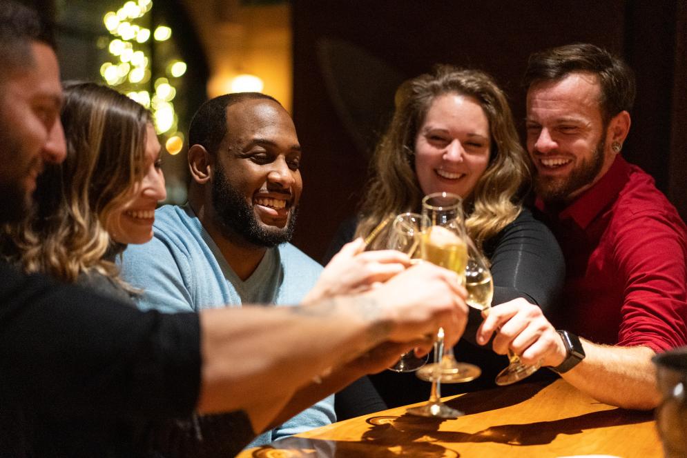 Toasting Wine in Downtown Traverse City
