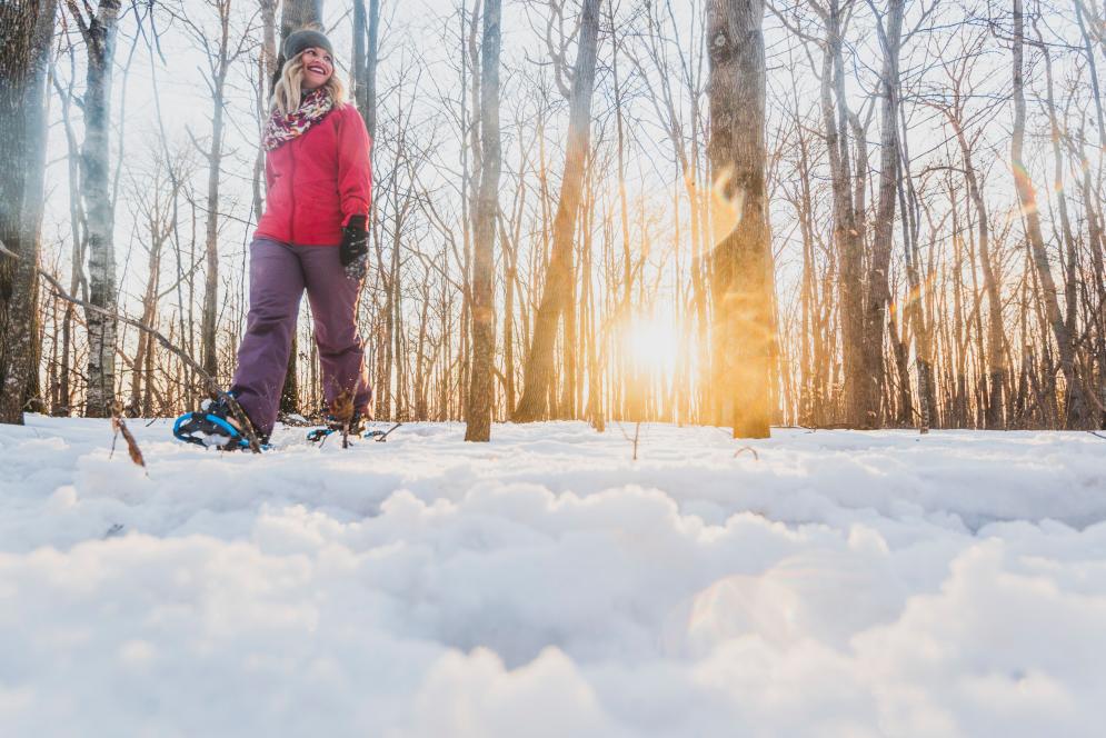 Snowshoeing on a Trail at the Sleeping Bear Dunes