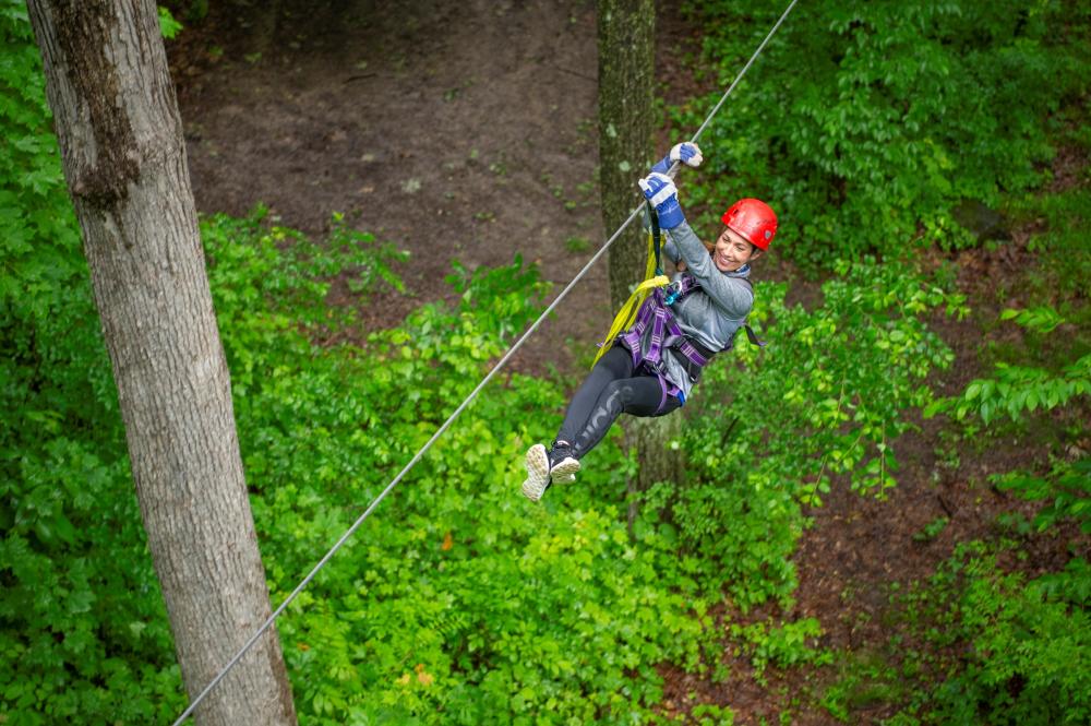 Woman on a zipline rope