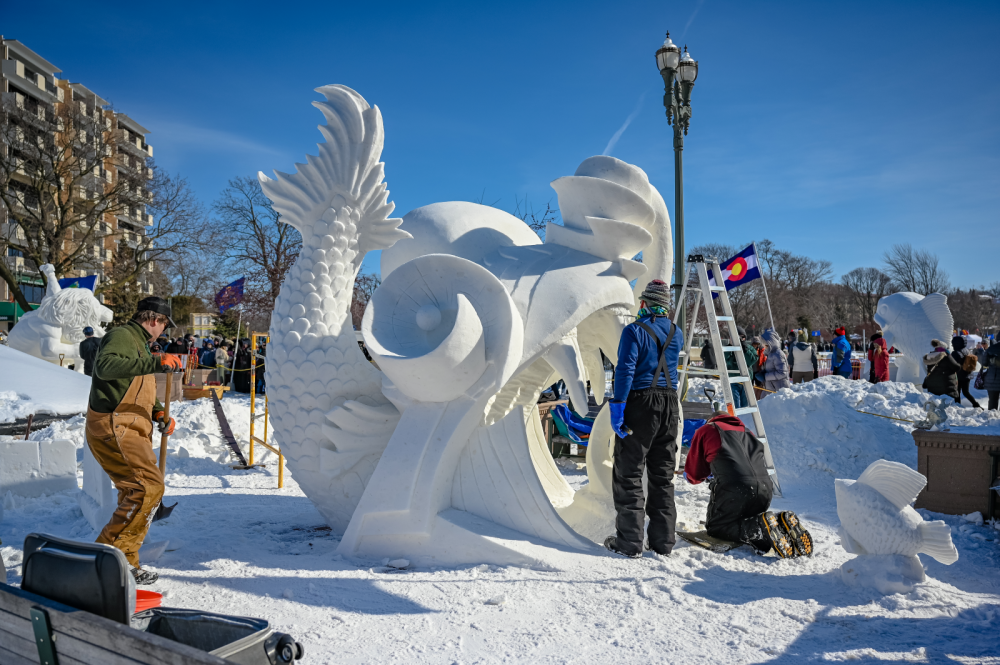Team sculpting their Winterfest snow sculpture