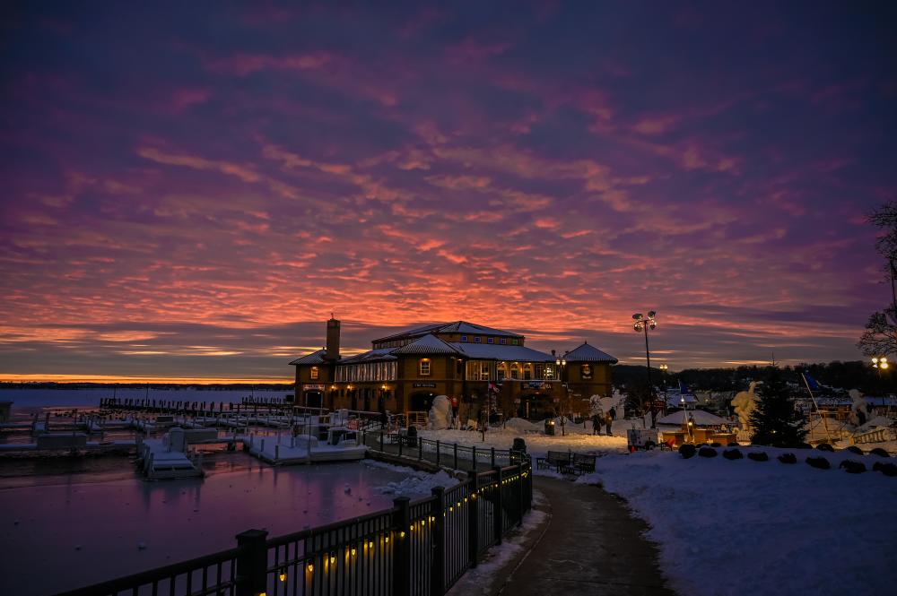 Riviera at sunset during Winterfest in Lake Geneva