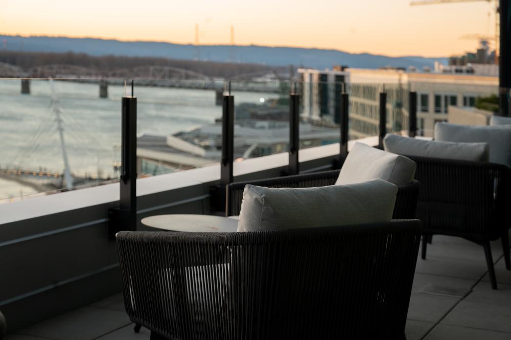 Witness Tree Lounge patio at sunset