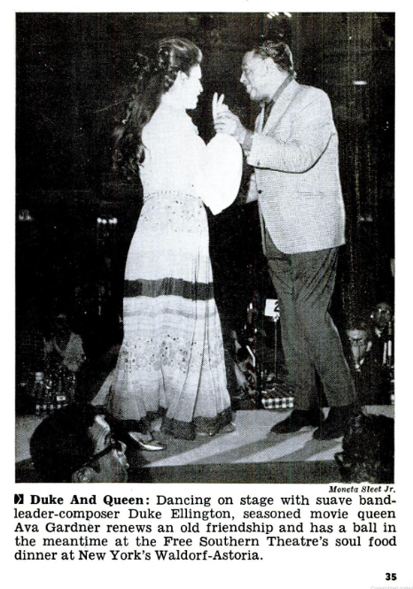 Ava Gardner with Duke Ellington at benefit event dinner.
