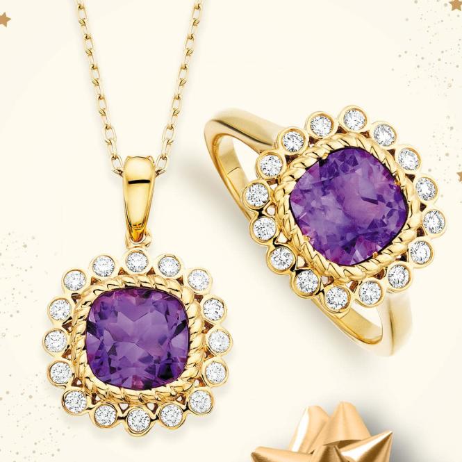 Amethyst ring and necklace with diamond accents from Annapolis Jewelers.
