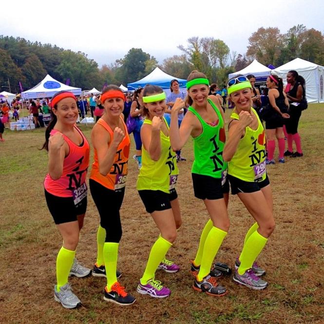 Participants celebrate at the end of the race.