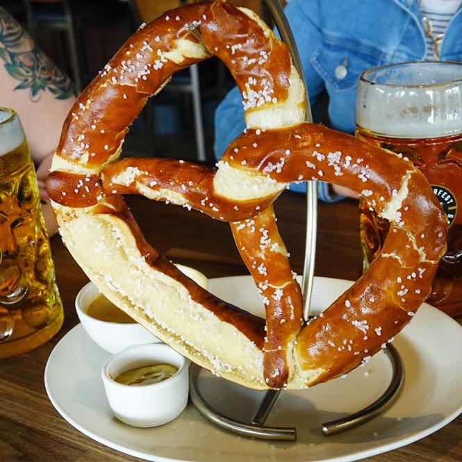 Bavarian Pretzel and beer at the Yard House.