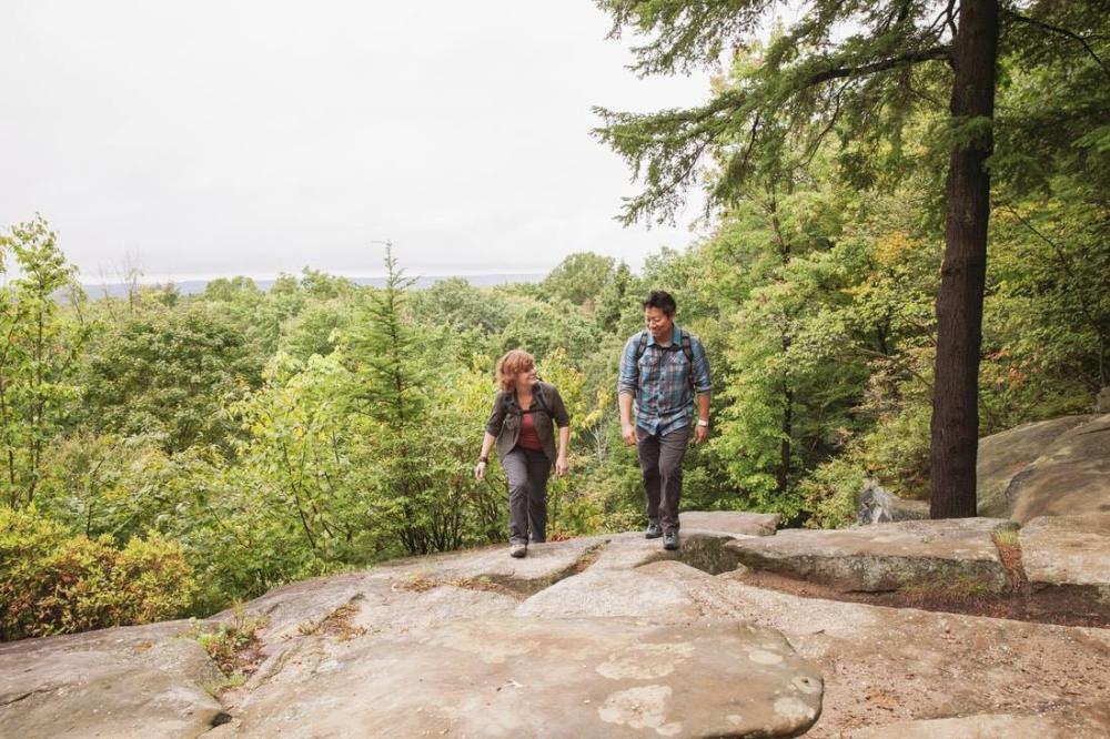 A man and woman hiking