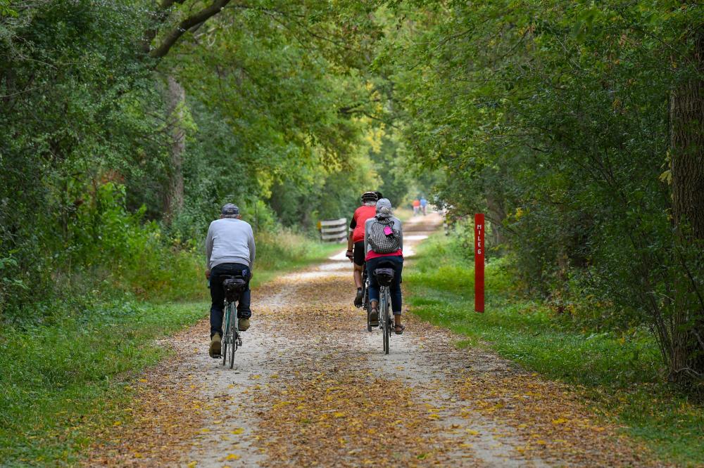 Bike riders along a trail outside Lake Geneva