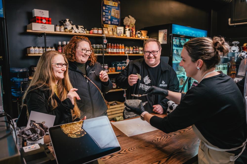a group of people shopping