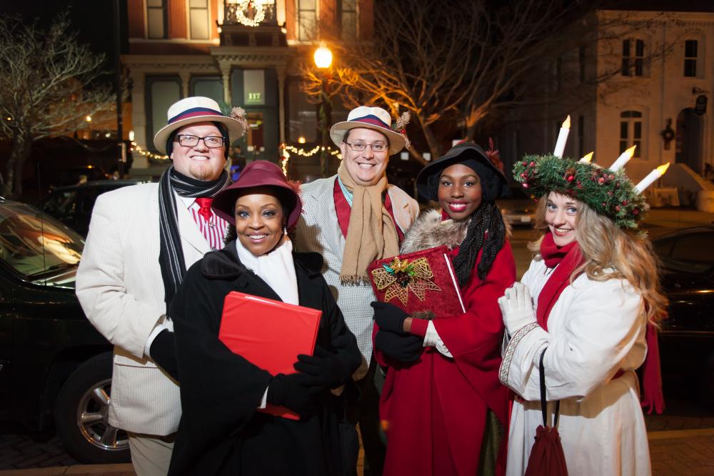 Friends dressed up for the Legends of Christmas festival in Saint Charles