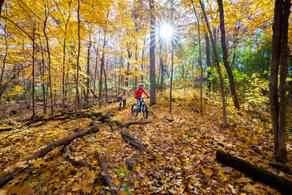 Family biking the trails in Lake Geneva
