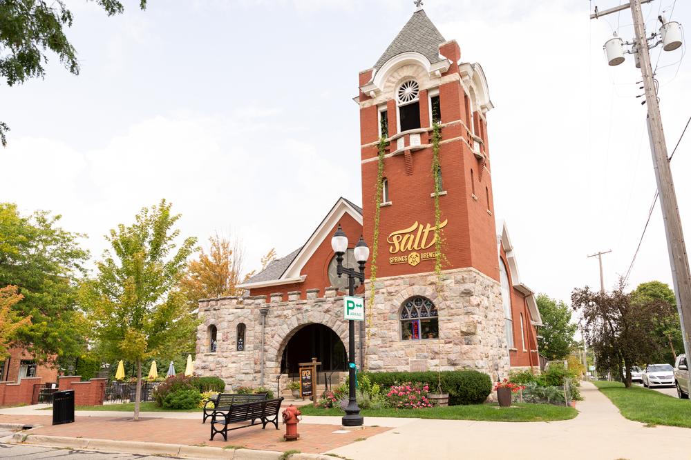 Exterior of old church turned into Salt Springs Brewery in Saline