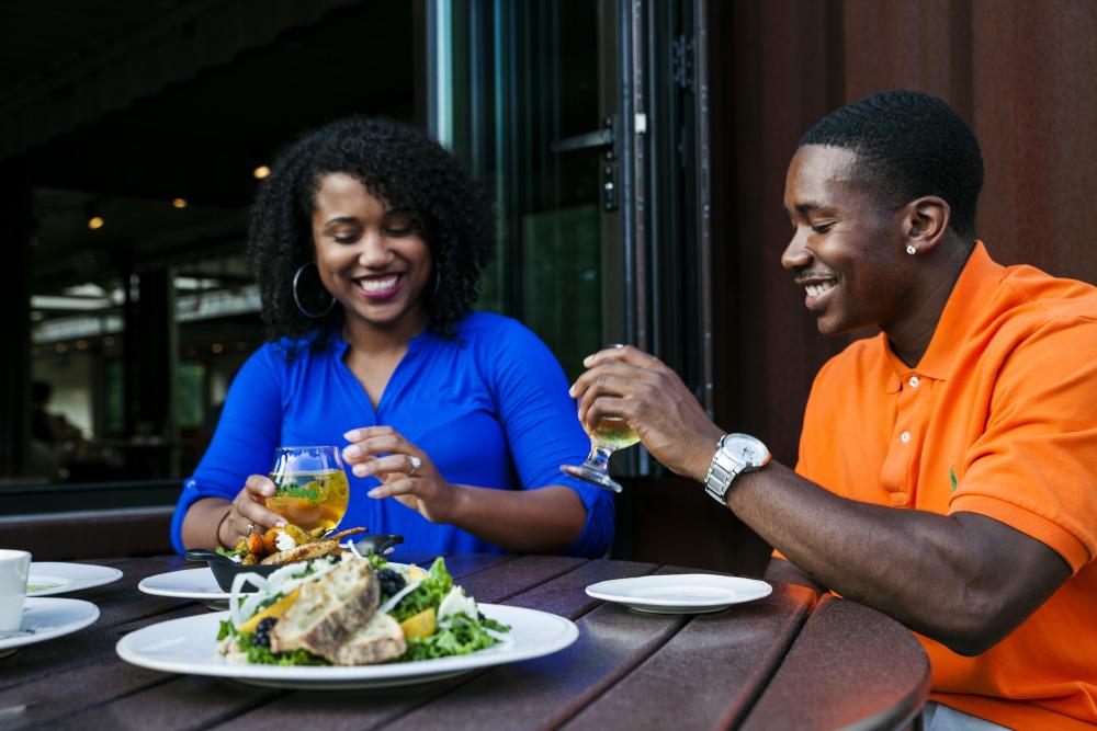 Couple eating lunch at Wicked Weed