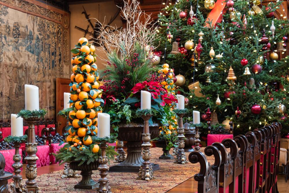 Christmas at Biltmore features amazing details such as these centerpieces on the Banquet Hall table.