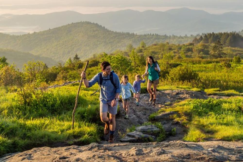 Family hiking Black Balsam