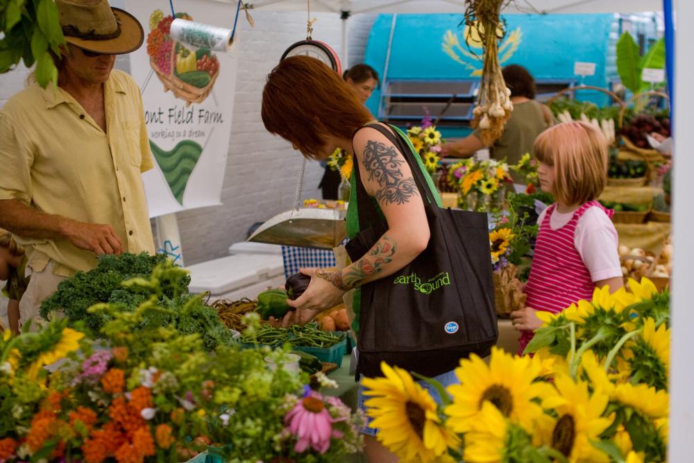 Patrons shopping at Athens Farmers Market