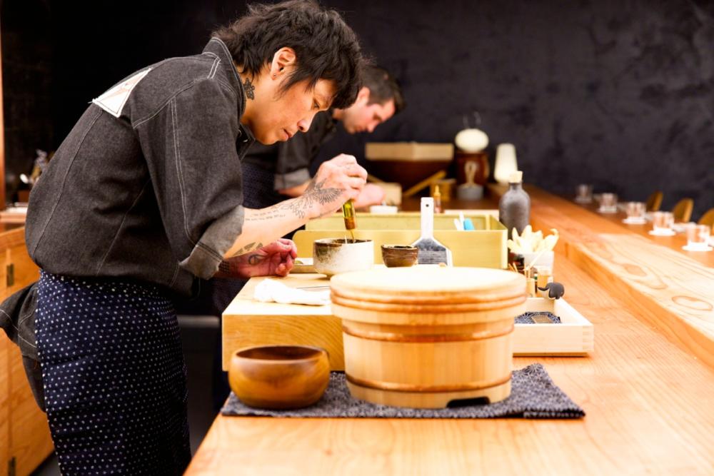 Chef Yoshi Okai cooking at Otoko in south congress hotel in austin texas