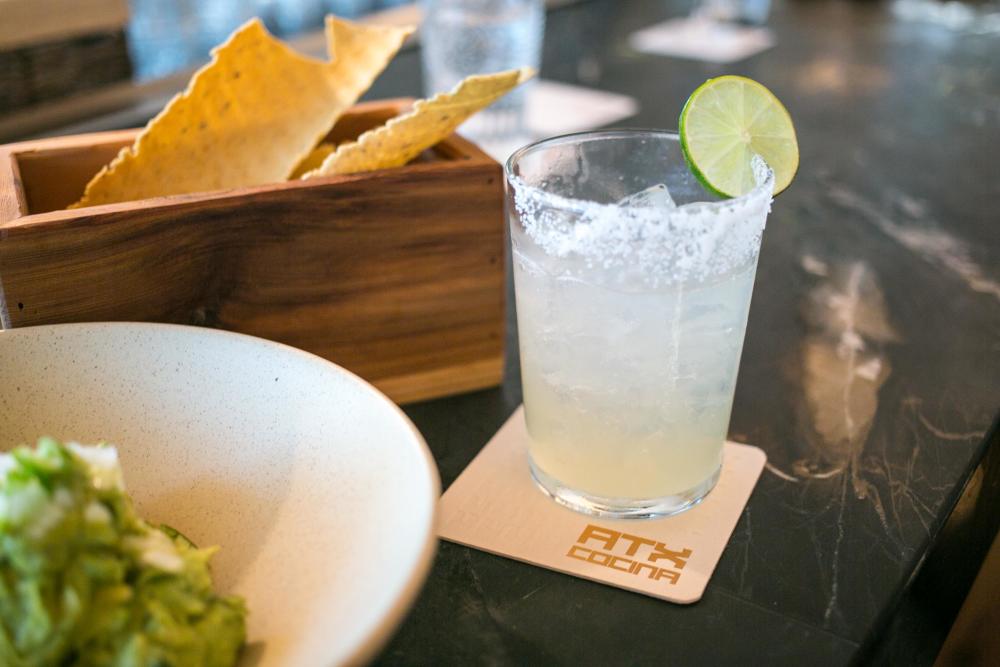 Margarita and chips with guacamole at ATX Cocina in Austin Texas