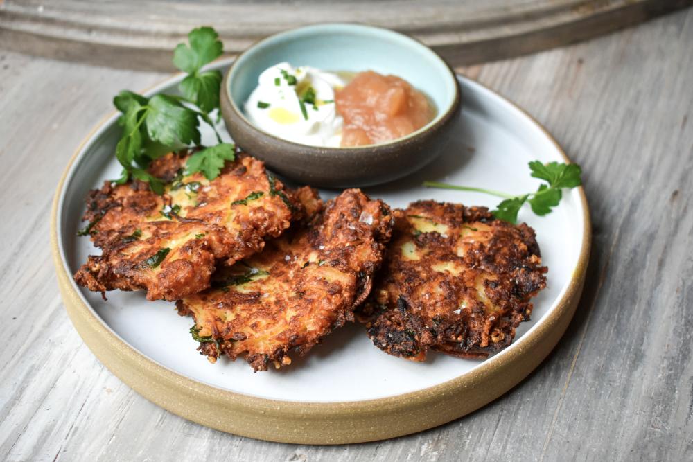 Crispy latkes from Aba for their Passover 2022 menu.