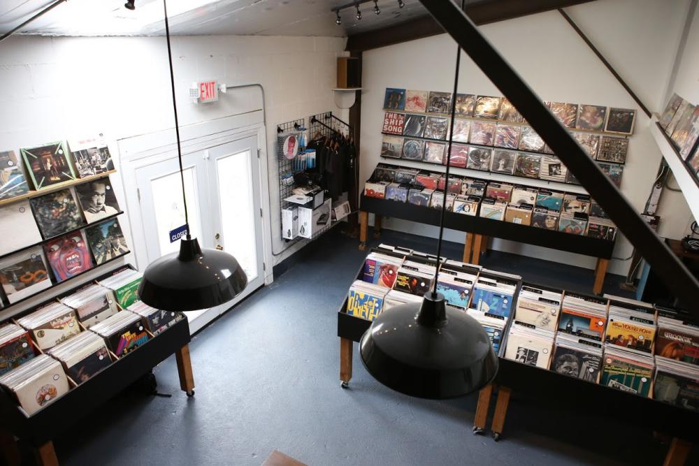 Interior of BLK Vinyl record store in Austin texas