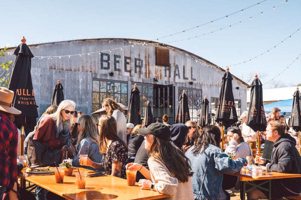 Outdoor patio at Central Machine Works Brewery in Austin Texas