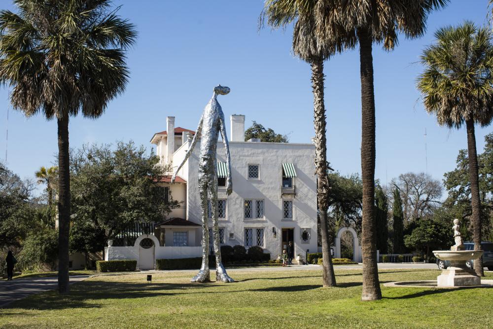 Tom Friedmans statue titled Looking Up in front of historic Laguna Gloria museum in Austin Texas