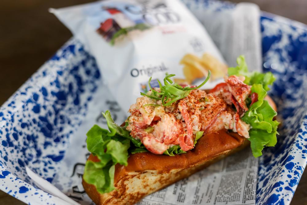 A lobster sandwich and bag of Cape Cod chips from Garbo's