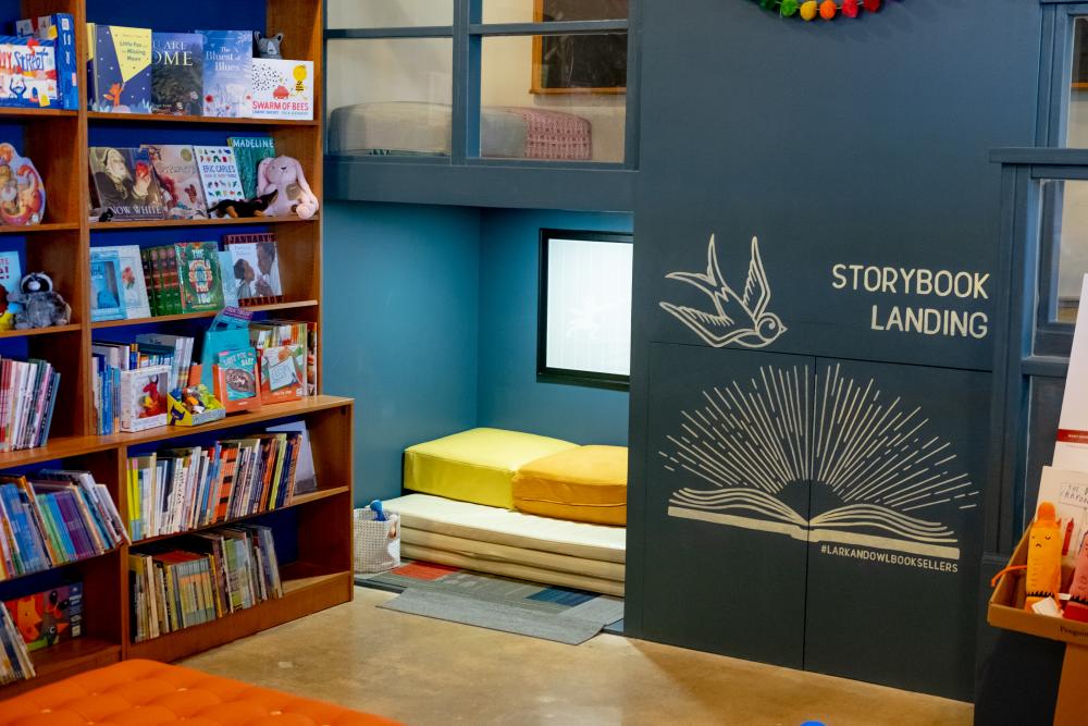 Childrens reading corner at Lark and Owl Booksellers in Georgetown TX near Austin