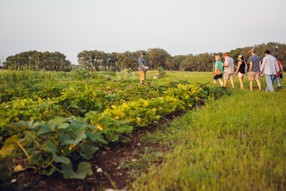 People on farm tour at Vista Brewing near Austin TX