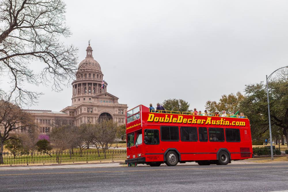 Double Decker Bus tour at the texas state Capitol Building in austin