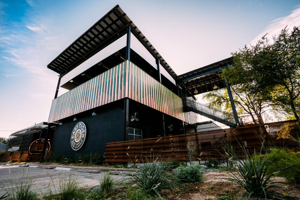 Exterior and rooftop patio of Easy Tiger South Lamar in austin texas