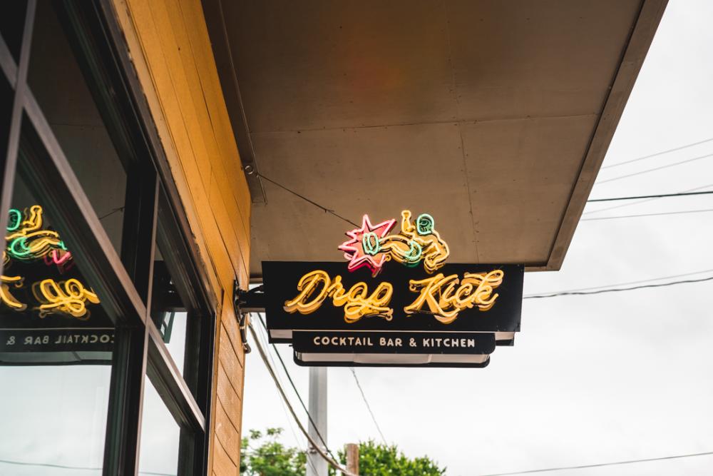 Neon Sign at Drop Kick Cocktail Bar and Kitchen in Austin Texas