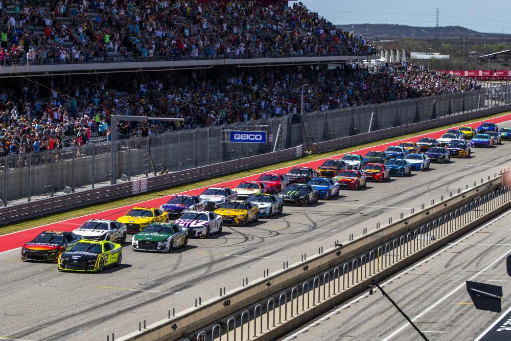 NASCAR vehicles lined up and ready to race at Circuit of The Americas.