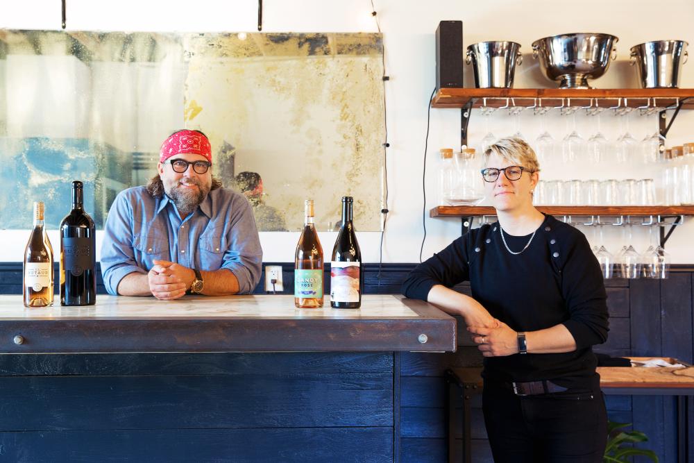 Randy Hester and Rae Wilson Behind Bar at CL Butaud and Wine For the People Tasting Room in Austin Texas