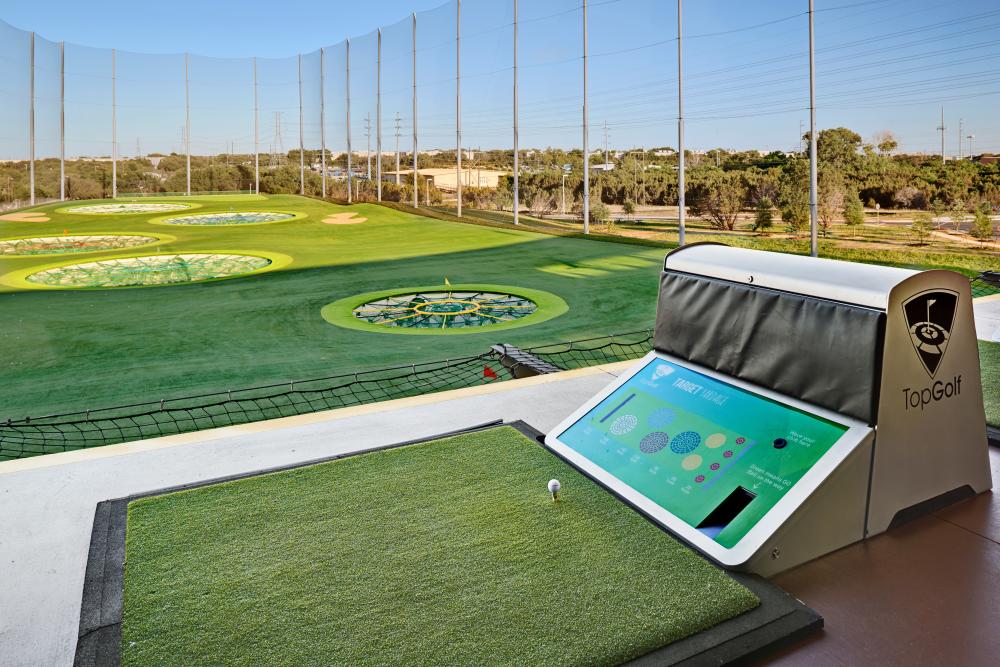 target bay at TopGolf Austin texas with tee and green