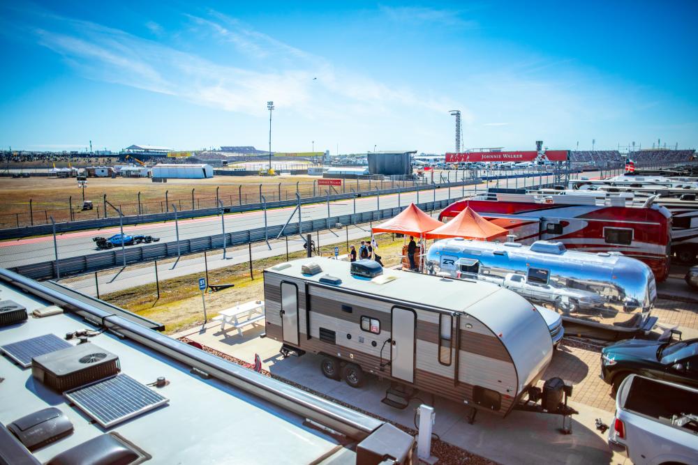 RVs at Circuit of the Americas trackside Campground in Austin TExas