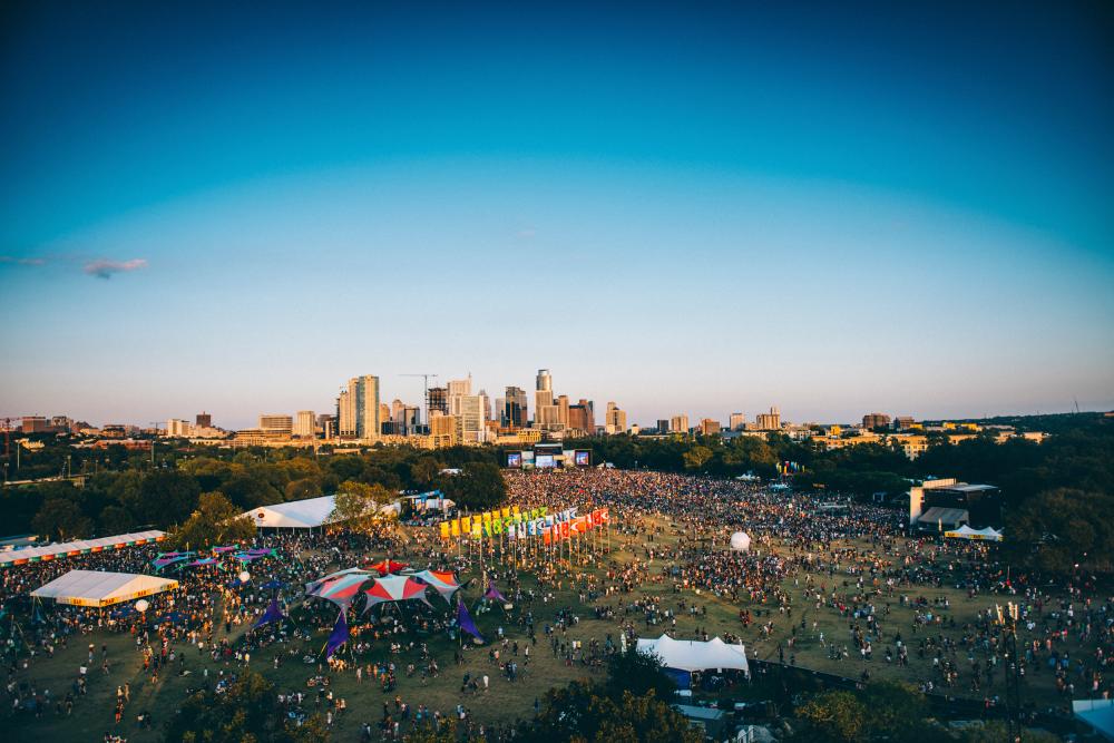 city skyline over zilker park during Austin City Limits Music Festival