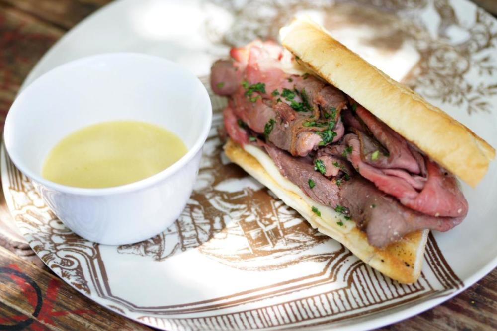 French Dip Special soup and sandwich from Yellow Jacket Social Club