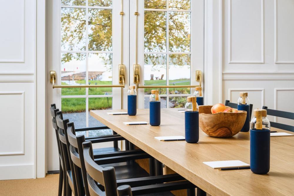 A meeting room at the Lakehouse overlooking the lake