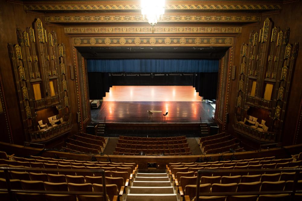 the seats and stage at the Scranton Cultural Center at the Masonic Temple in Scranton, PA