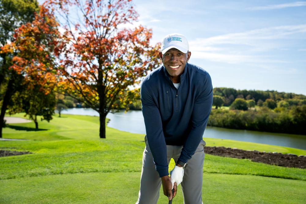 Donald Driver on the putting green at Grand Geneva Resort.