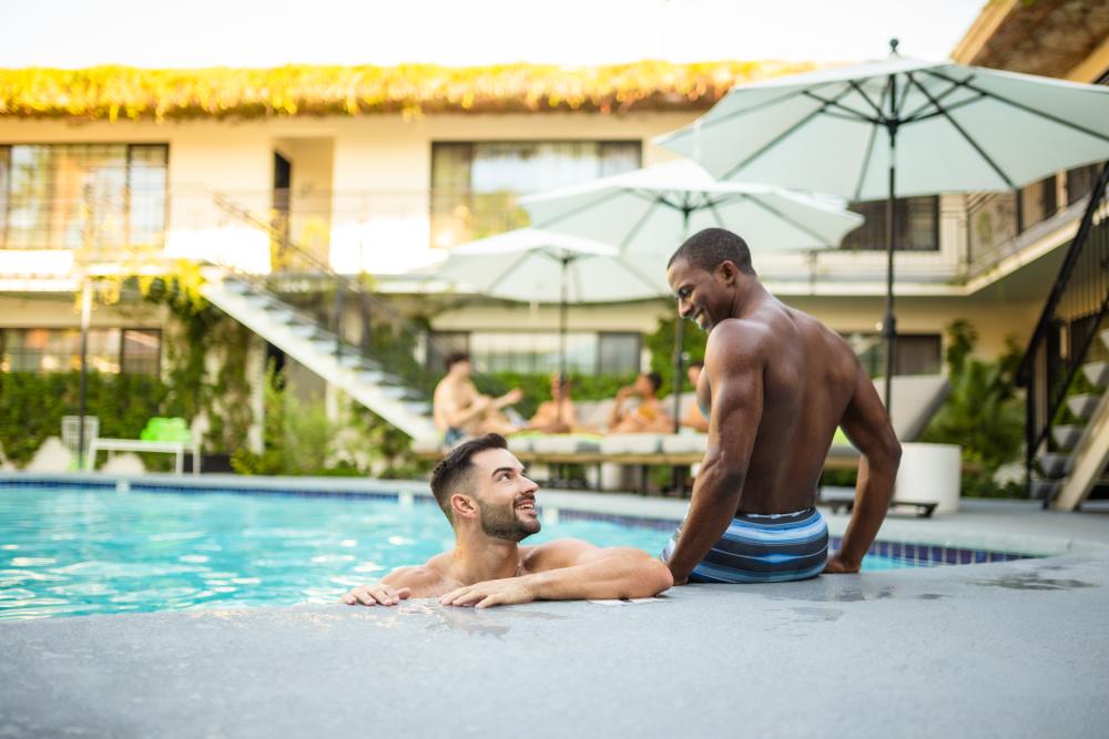 couple at desconso gay resort in palm springs