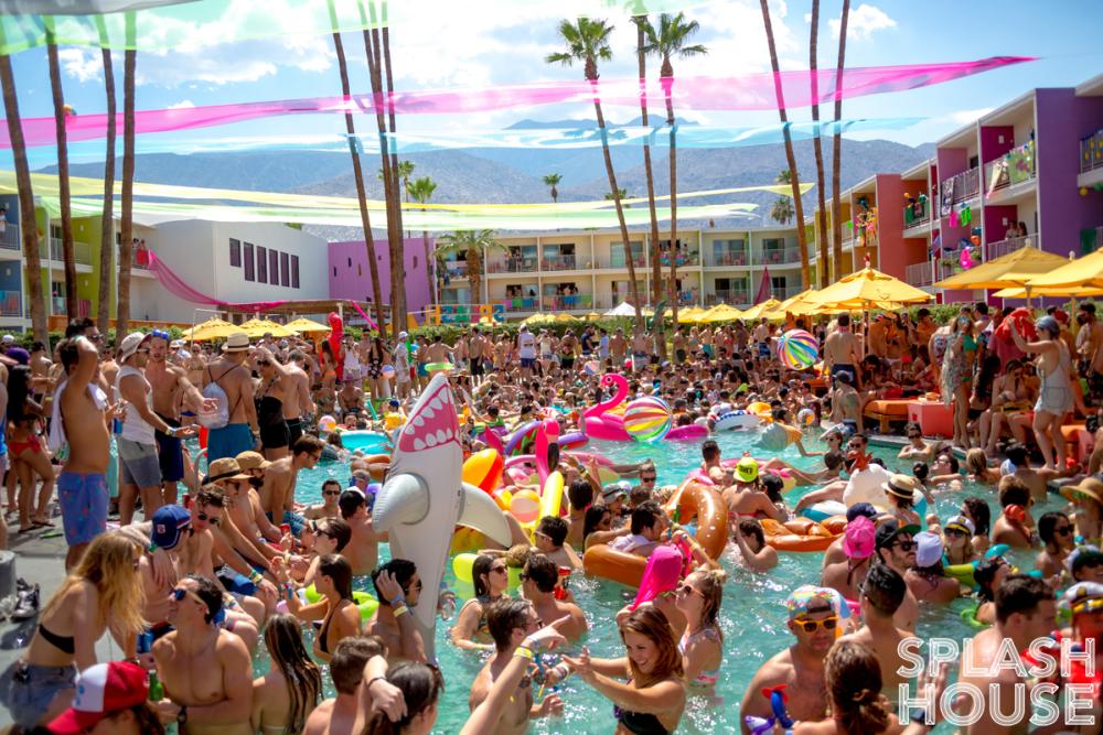 People in the pool at the Saguaro Hotel in Palm Springs for Splash House