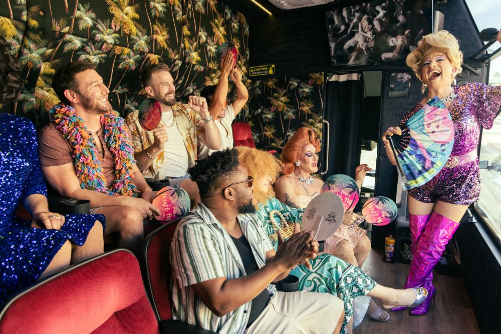 People on bus at Drag & Fly Tour in Palm Springs