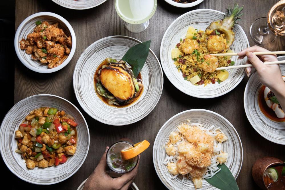 several dishes of food